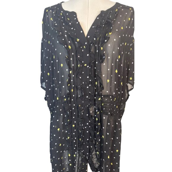 2/$30Torrid Plus Size 5 Black Sheer Polka Dot Yellow Black Tunic Top Ruffles - Picture 9 of 16